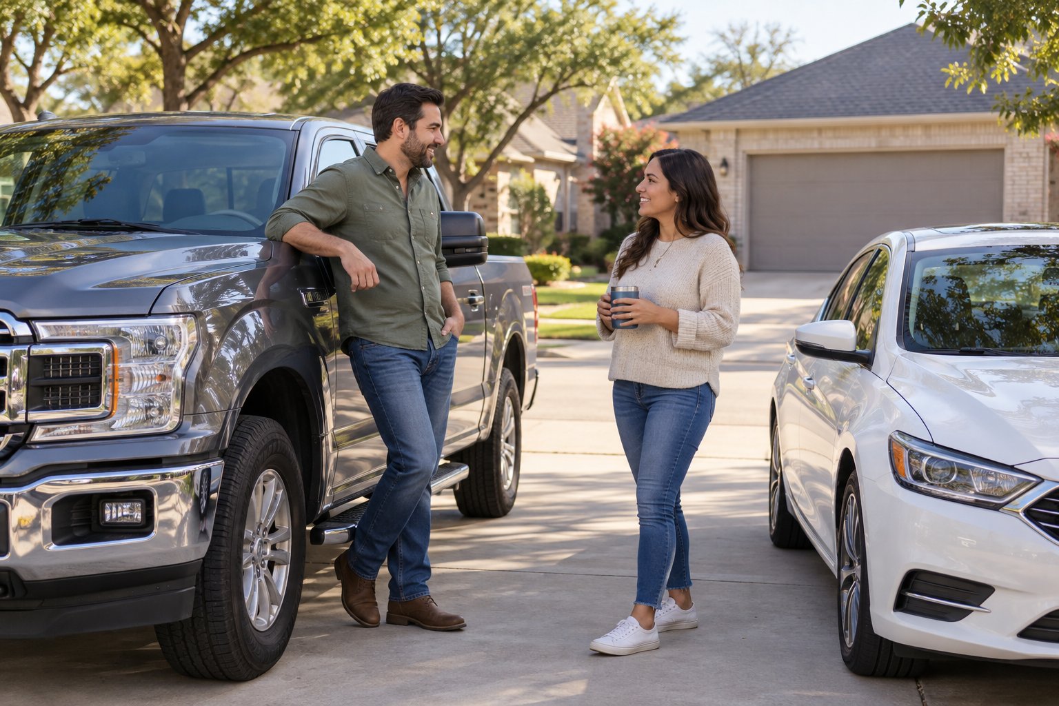 People with household vehicles discussing coverage choices