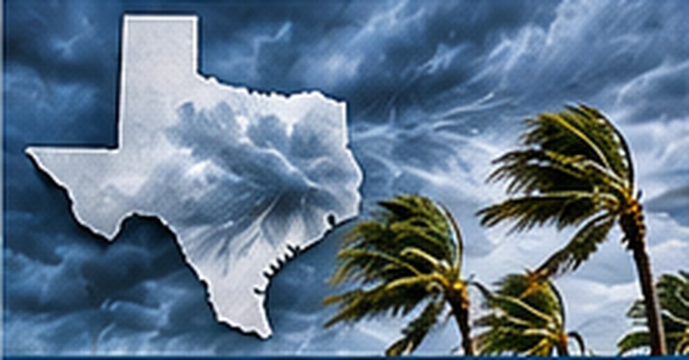 Texas outline with severe windstorm weather
