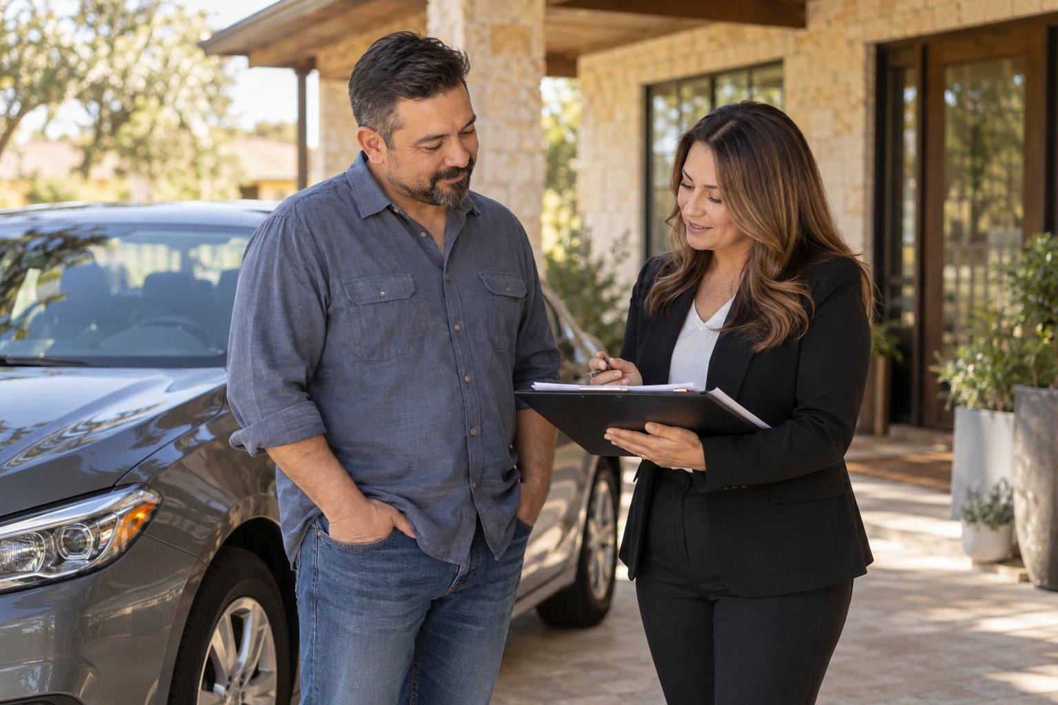 Driver preparing insurance documents and questions
